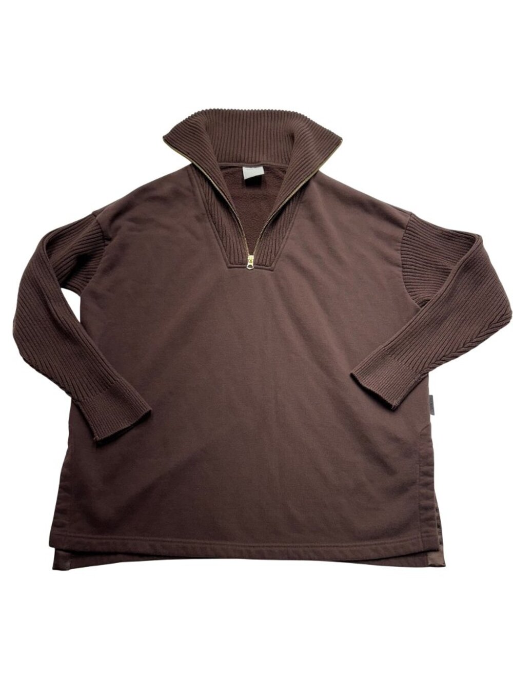 Varley Womens Owens Half Zip Sweatshirt Size M Chocolate Brown Lux Athleisure